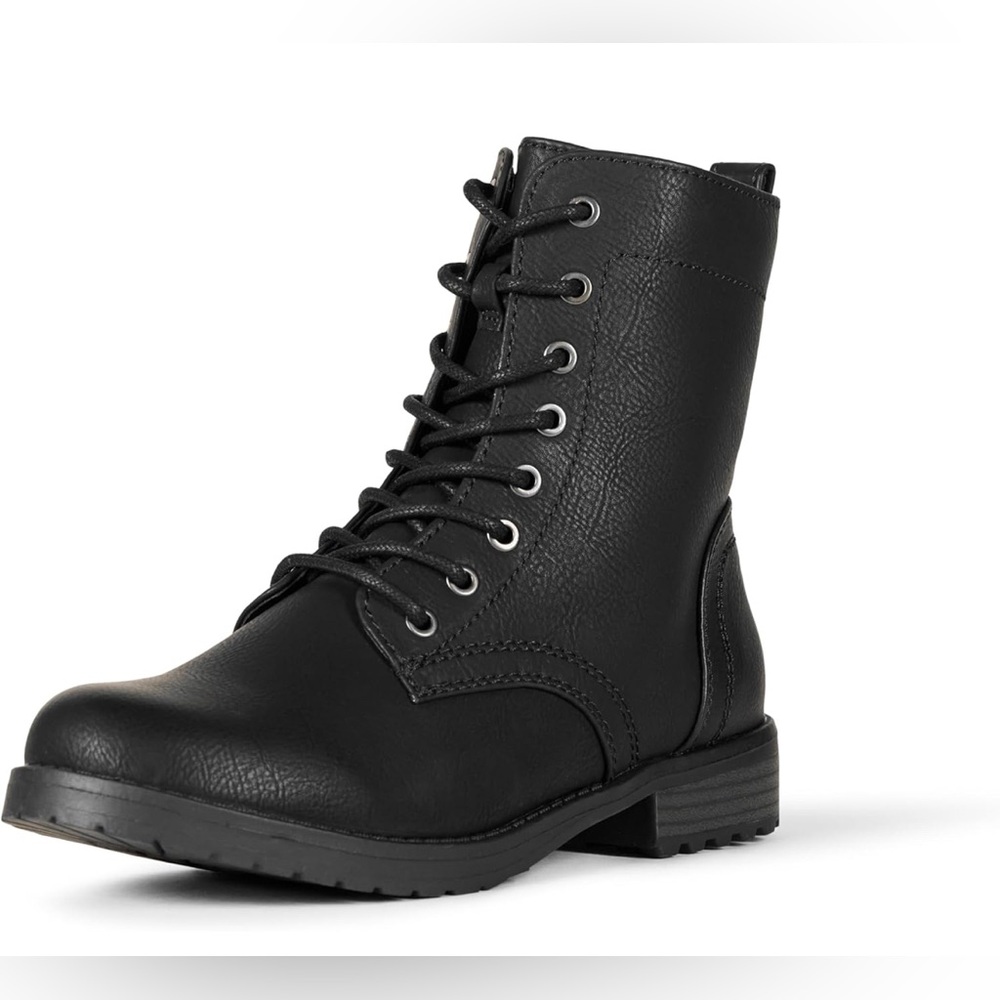 Amazon Essentials Combat Moto Boots Size7.5, Black Faux Leather View 3